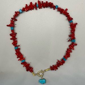 NWT|Red coral chip and turquoise necklace /Choker
